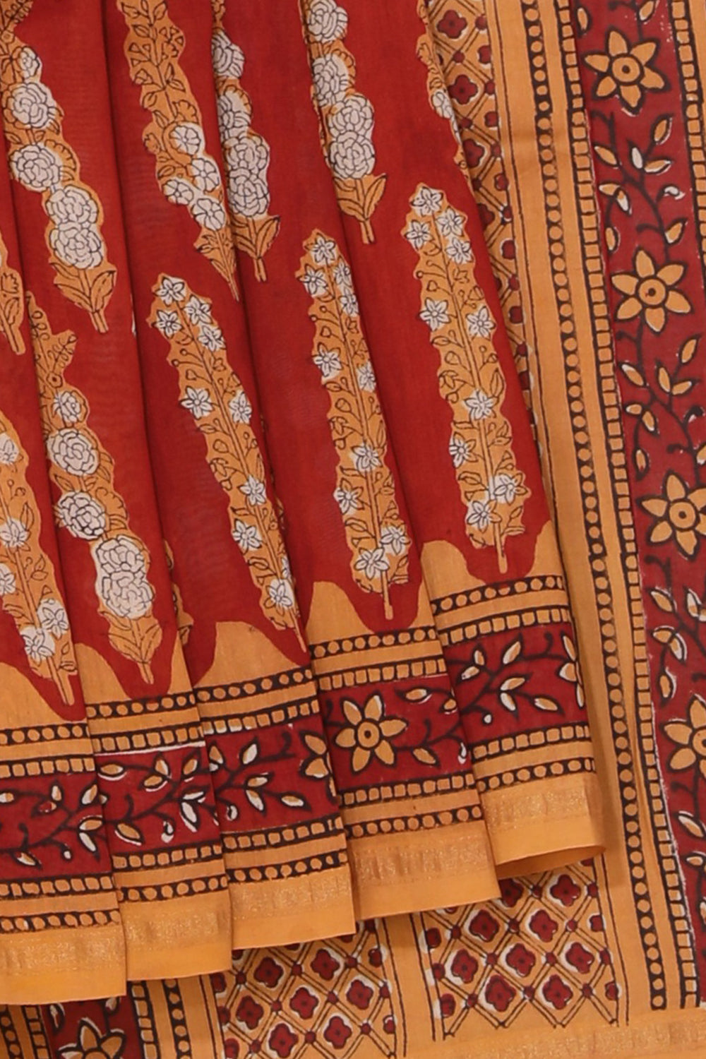 Image of Rust Orange Bagru Chanderi saree